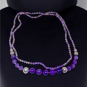 Vintage Handknotted Art Deco Amethyst Bead Sterling Silver Beaded Necklace